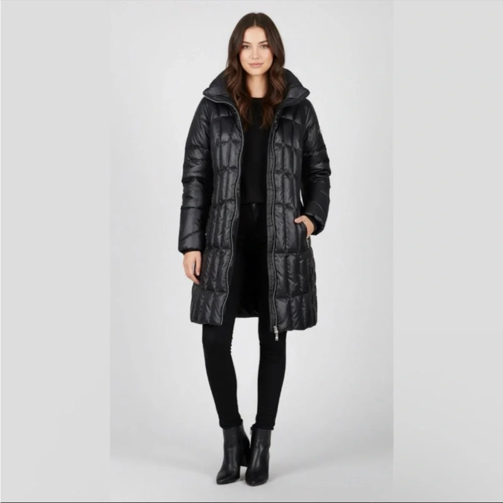 GUESS Womens Quilted Puffer Long Real Down‎ Winter Jacket Coat Black Large